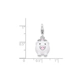 Sterling Silver Pig Charm Pendant with Pink and White Enamel, 3D Animal Totem Design