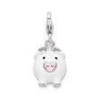 Sterling Silver Pig Charm Pendant with Pink and White Enamel, 3D Animal Totem Design