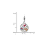 Sterling Silver Round Charm Pendant with Multicolor Cubic Zirconia, Pave Floral Design