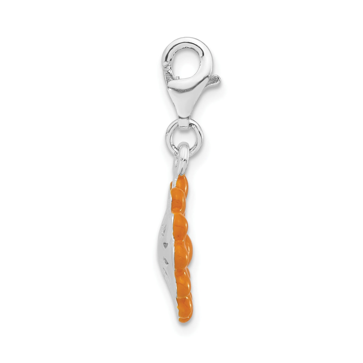 Sterling Silver Flower Charm with Orange Enamel, Floral Design, Lobster Clasp