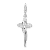 3-D Polished Flower Clip-On Charm Pendant in Real 925 Sterling Silver