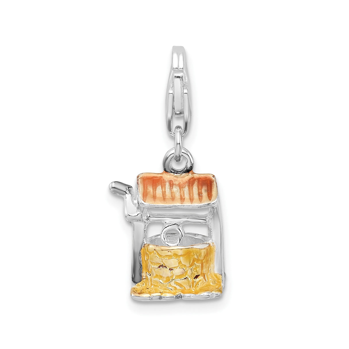 Sterling Silver Wishing Well Charm, Orange and Yellow Enamel, Symbol of Hope and Dreams