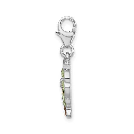 Sterling Silver Palm Tree Pendant with Green and Brown Crystals, Tropical Beach Charm