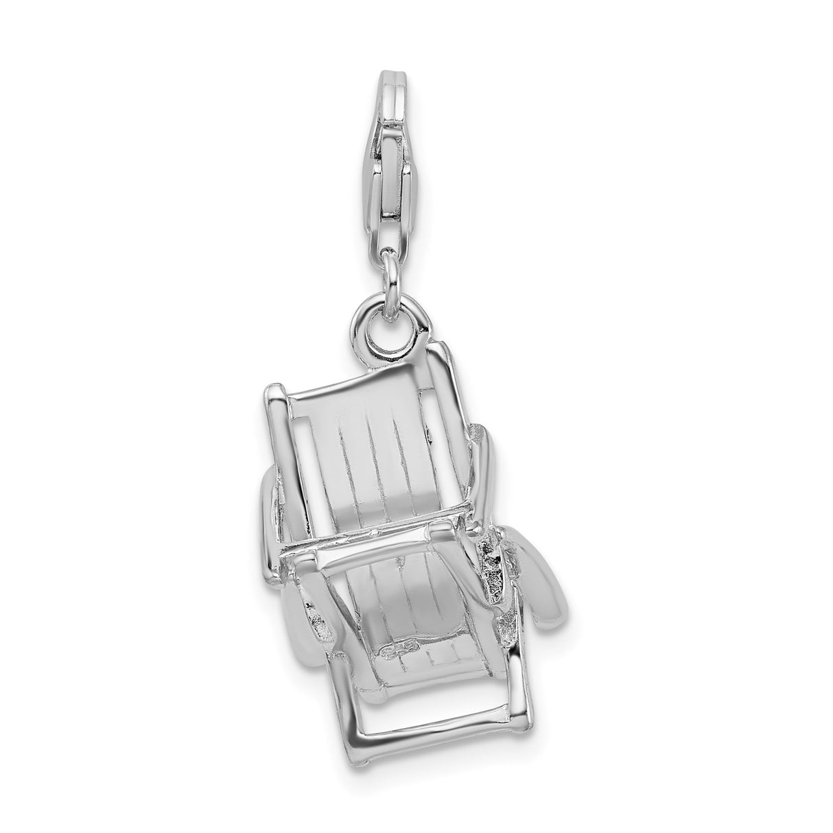 Sterling Silver Beach Chair Charm Pendant with Pink Orange Striped Enamel, Nautical Summer Theme
