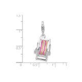 Sterling Silver Beach Chair Charm Pendant with Pink Orange Striped Enamel, Nautical Summer Theme