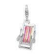 Sterling Silver Beach Chair Charm Pendant with Pink Orange Striped Enamel, Nautical Summer Theme