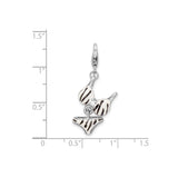 Sterling Silver Bikini Charm with Cubic Zirconia, Black and White Zebra Enamel, Beach Theme