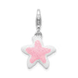 Sterling Silver Starfish Charm with Pink Glitter Enamel, Nautical Beach Theme Pendant for Women or Girls