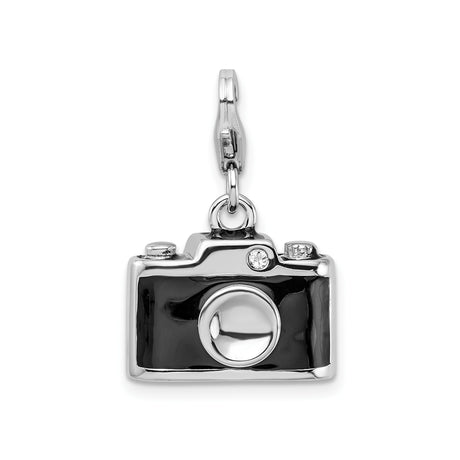Sterling Silver Camera Charm Pendant with Cubic Zirconia, Vintage Photography Design
