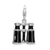 Sterling Silver Binocular Charm Pendant with Black Enamel Detailing, Travel and Nature Theme