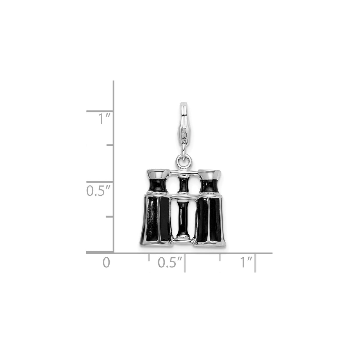 Sterling Silver Binocular Charm Pendant with Black Enamel Detailing, Travel and Nature Theme