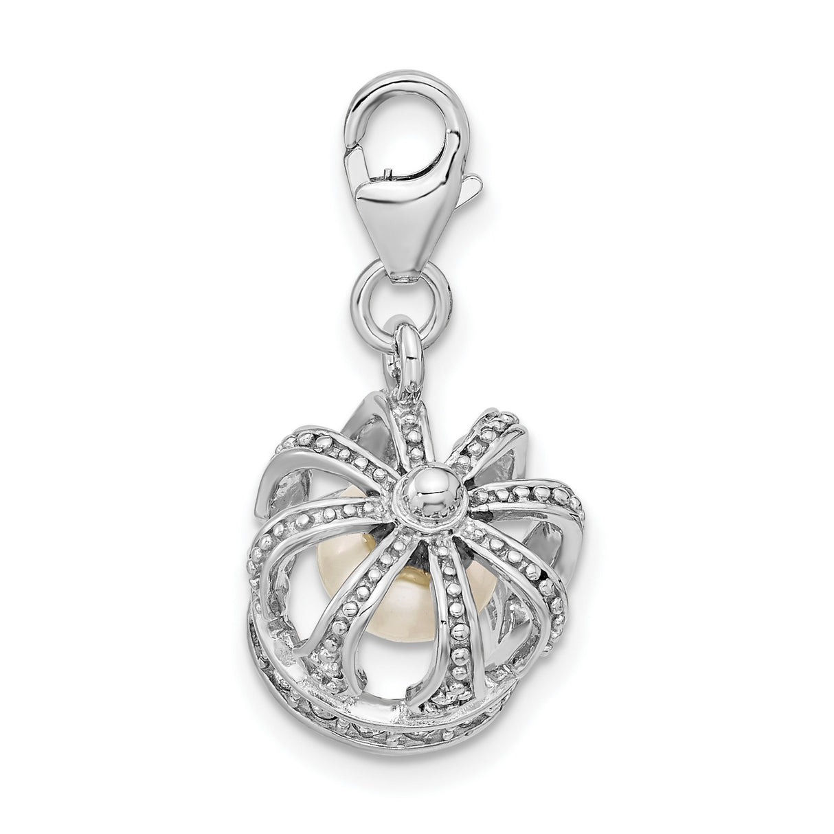 FW Cult Pearl Crown Clip-On Charm Pendant in Real 925 Sterling Silver
