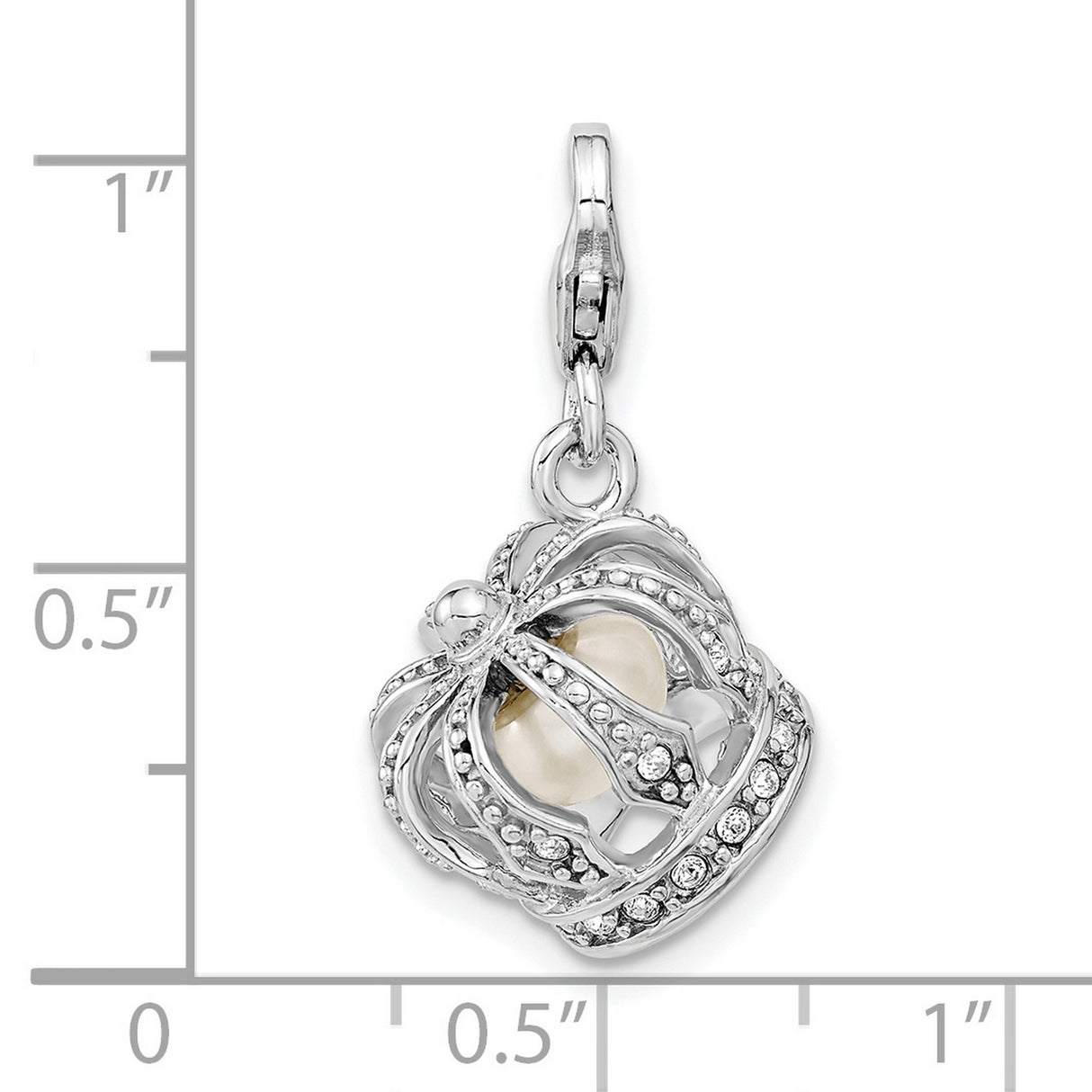 FW Cult Pearl Crown Clip-On Charm Pendant in Real 925 Sterling Silver