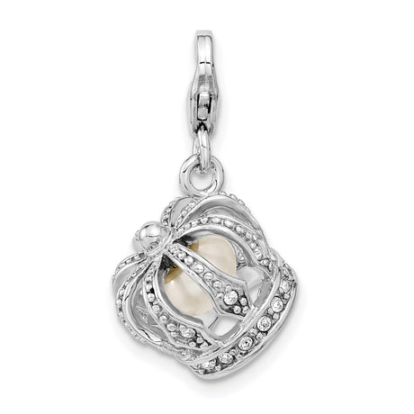 FW Cult Pearl Crown Clip-On Charm Pendant in Real 925 Sterling Silver