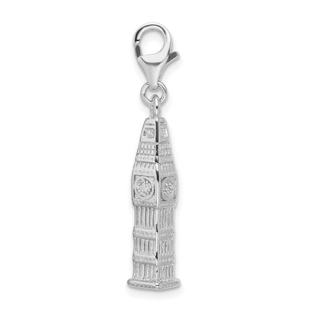 Sterling Silver Big Ben Pendant Charm, London Clock Tower Travel Jewelry