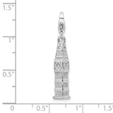 Sterling Silver Big Ben Pendant Charm, London Clock Tower Travel Jewelry