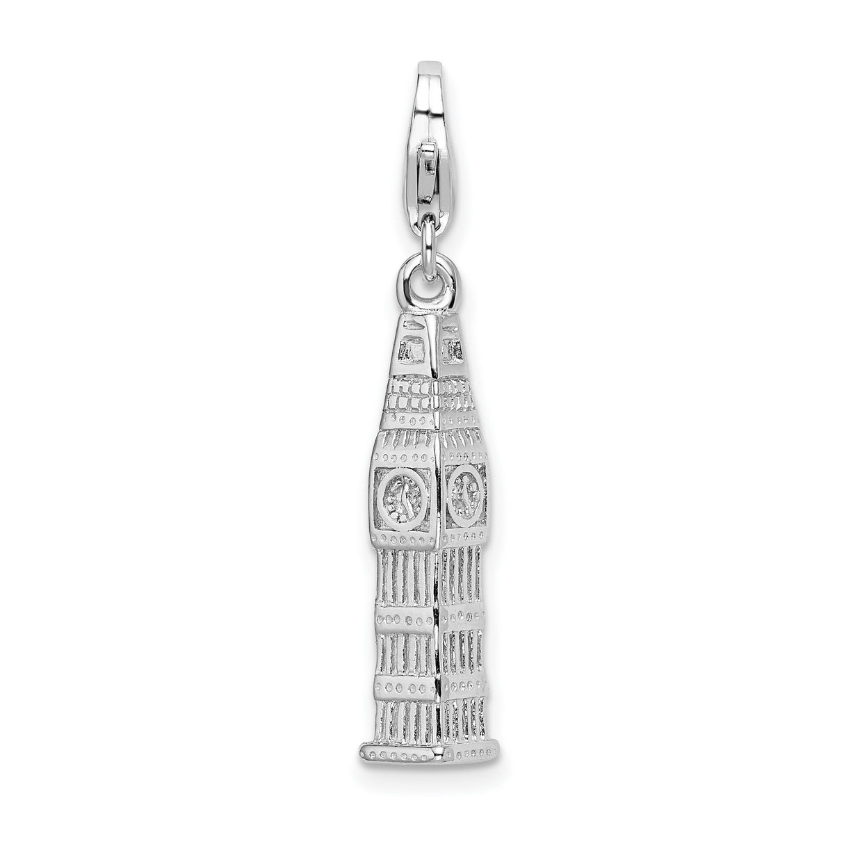 Sterling Silver Big Ben Pendant Charm, London Clock Tower Travel Jewelry