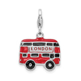 Sterling Silver Double-Decker Bus Charm with Red Enamel, British Travel Theme
