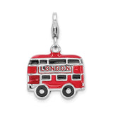Sterling Silver Double-Decker Bus Charm with Red Enamel, British Travel Theme