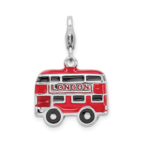Sterling Silver Double-Decker Bus Charm with Red Enamel, British Travel Theme