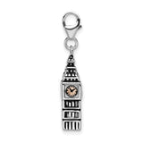 Sterling Silver Big Ben Pendant Charm with Bronze Clock Face, 3D London Tower Replica