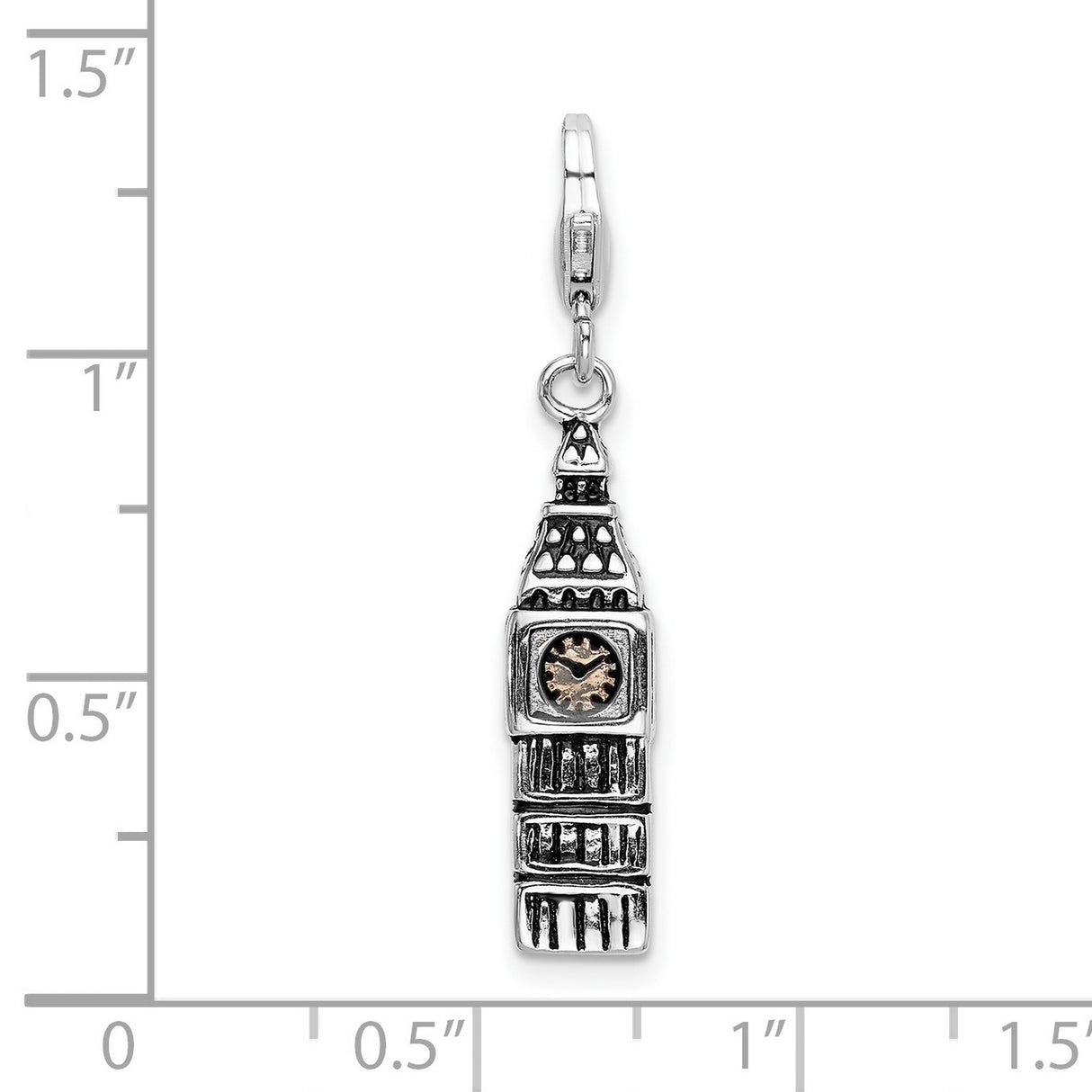 Sterling Silver Big Ben Pendant Charm with Bronze Clock Face, 3D London Tower Replica