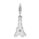 Sterling Silver Eiffel Tower Charm Pendant with Black Enamel and Cubic Zirconia