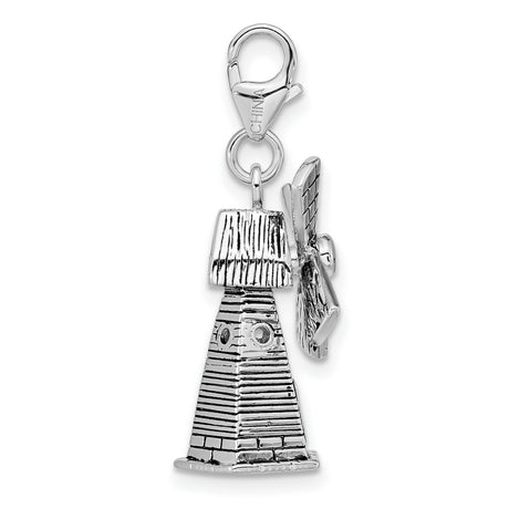Moving 3-D Windmill Clip-On Charm Pendant in Real 925 Sterling Silver
