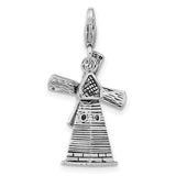 Moving 3-D Windmill Clip-On Charm Pendant in Real 925 Sterling Silver