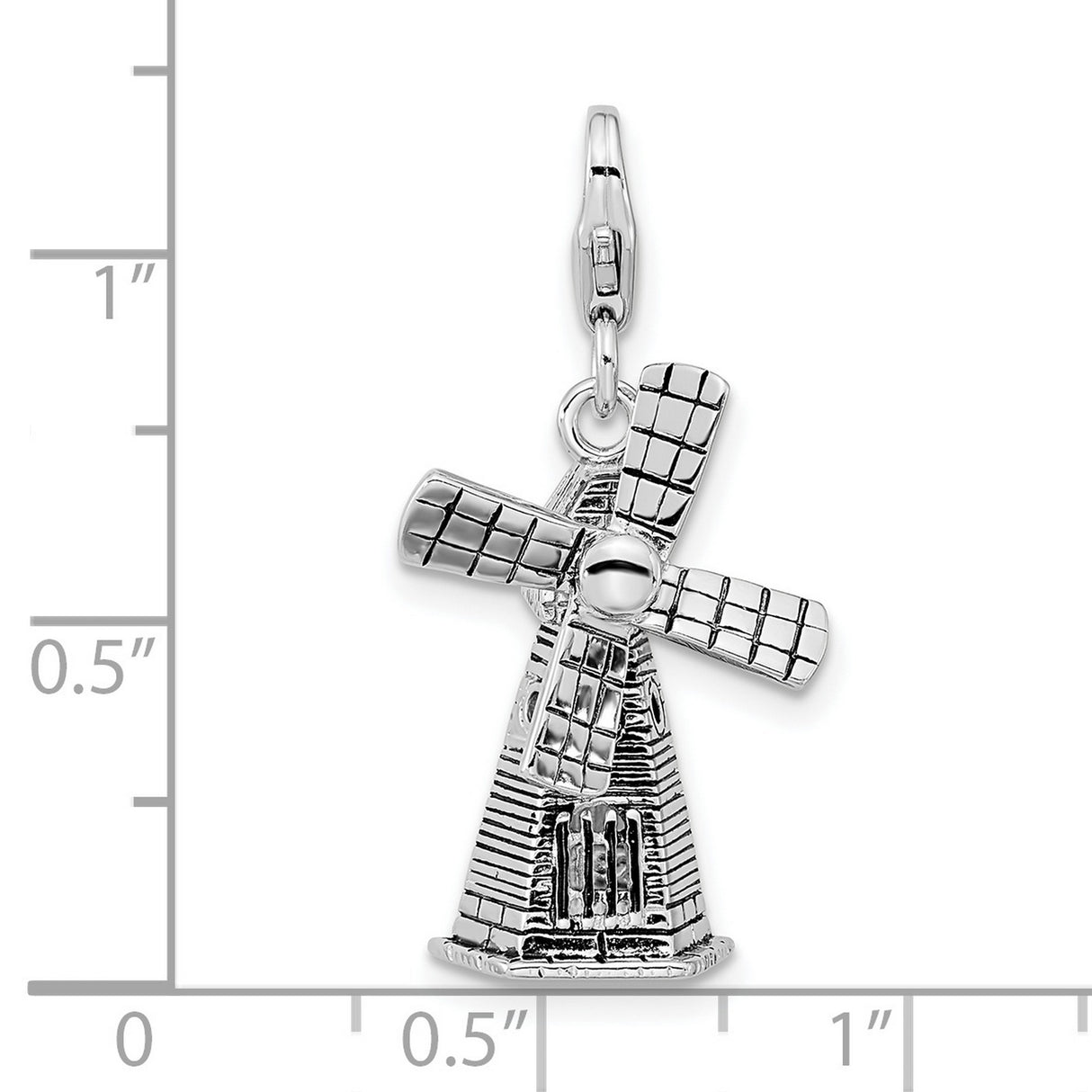 Moving 3-D Windmill Clip-On Charm Pendant in Real 925 Sterling Silver