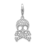 Sterling Silver Skull and Crossbones Pendant with Cubic Zirconia, Punk Gothic Style