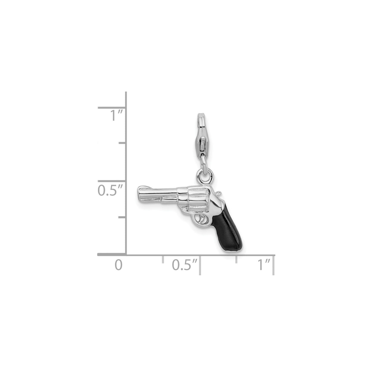 Sterling Silver Revolver Pendant with Black Enamel Grip, Western Handgun Design