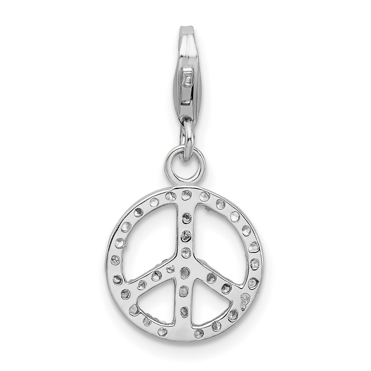 Sterling Silver Peace Sign Pendant with Cubic Zirconia, Boho Spiritual Jewelry Charm