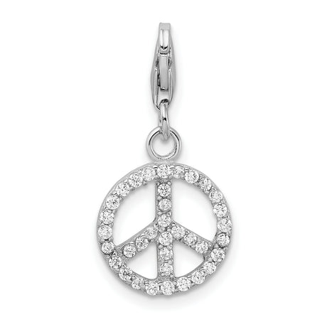 Sterling Silver Peace Sign Pendant with Cubic Zirconia, Boho Spiritual Jewelry Charm