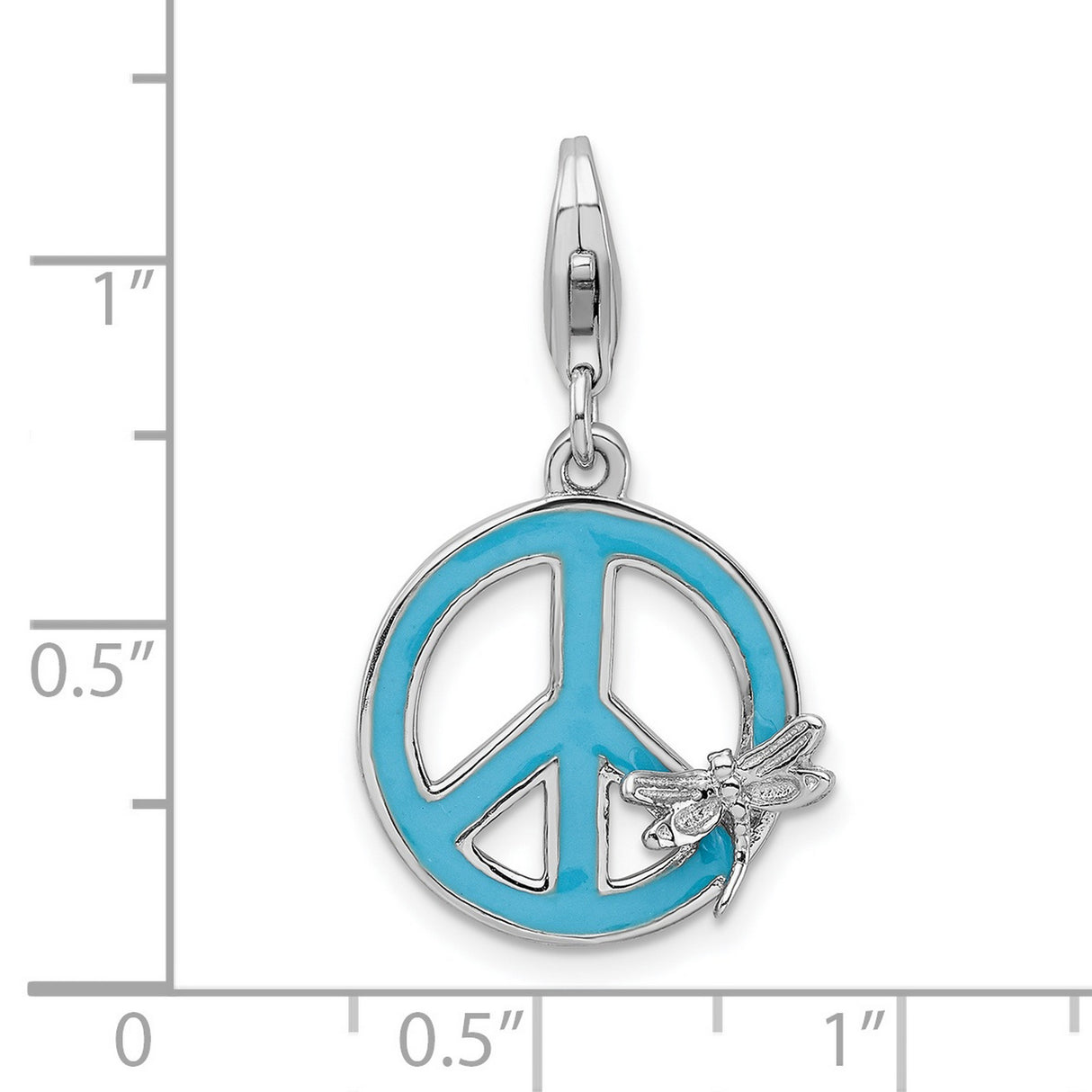 Sterling Silver Dragonfly Charm with Turquoise Enamel Peace Symbol, Boho Spiritual Pendant