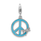 Sterling Silver Dragonfly Charm with Turquoise Enamel Peace Symbol, Boho Spiritual Pendant