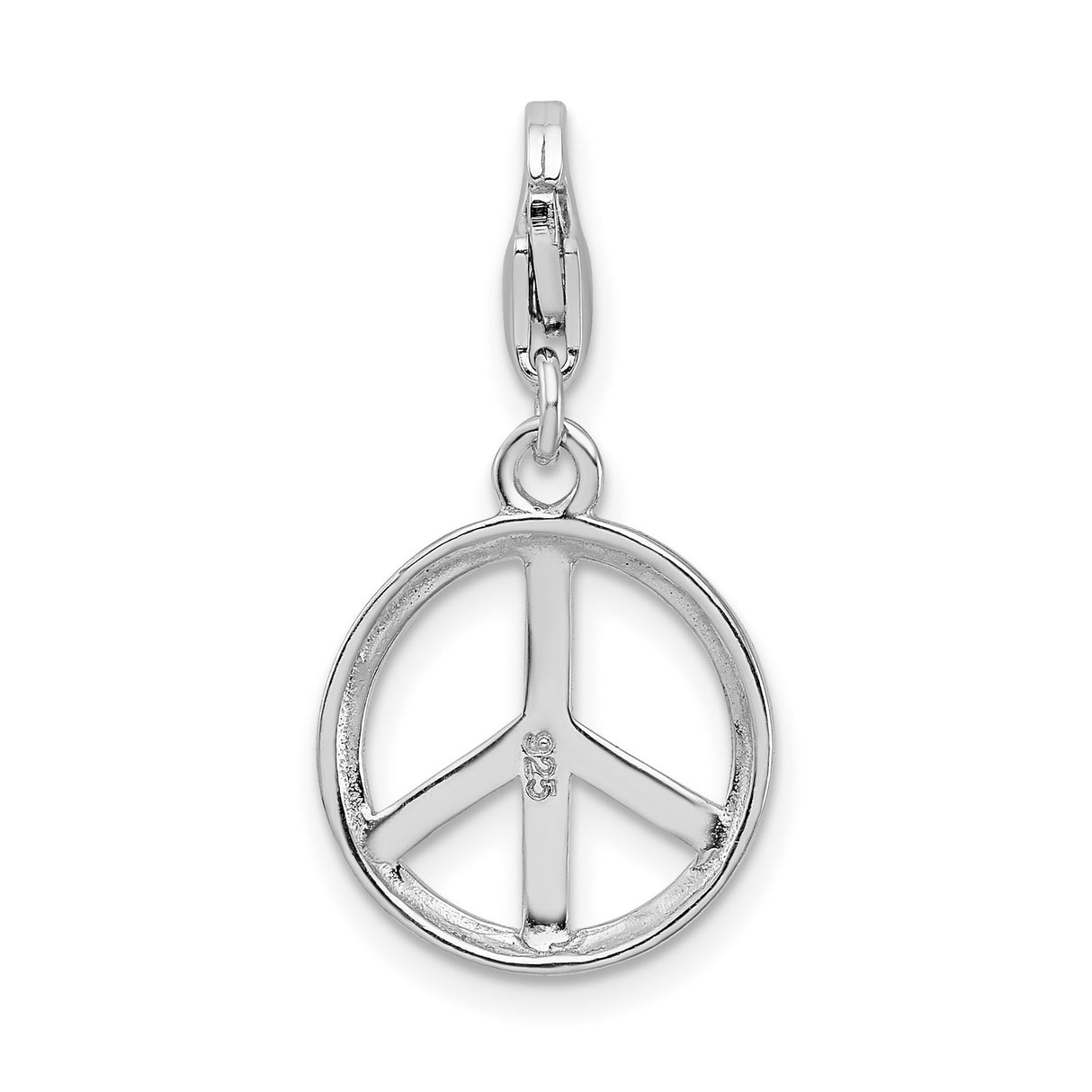 Polished Peace Symbol Clip-On Charm Pendant in Real 925 Sterling Silver