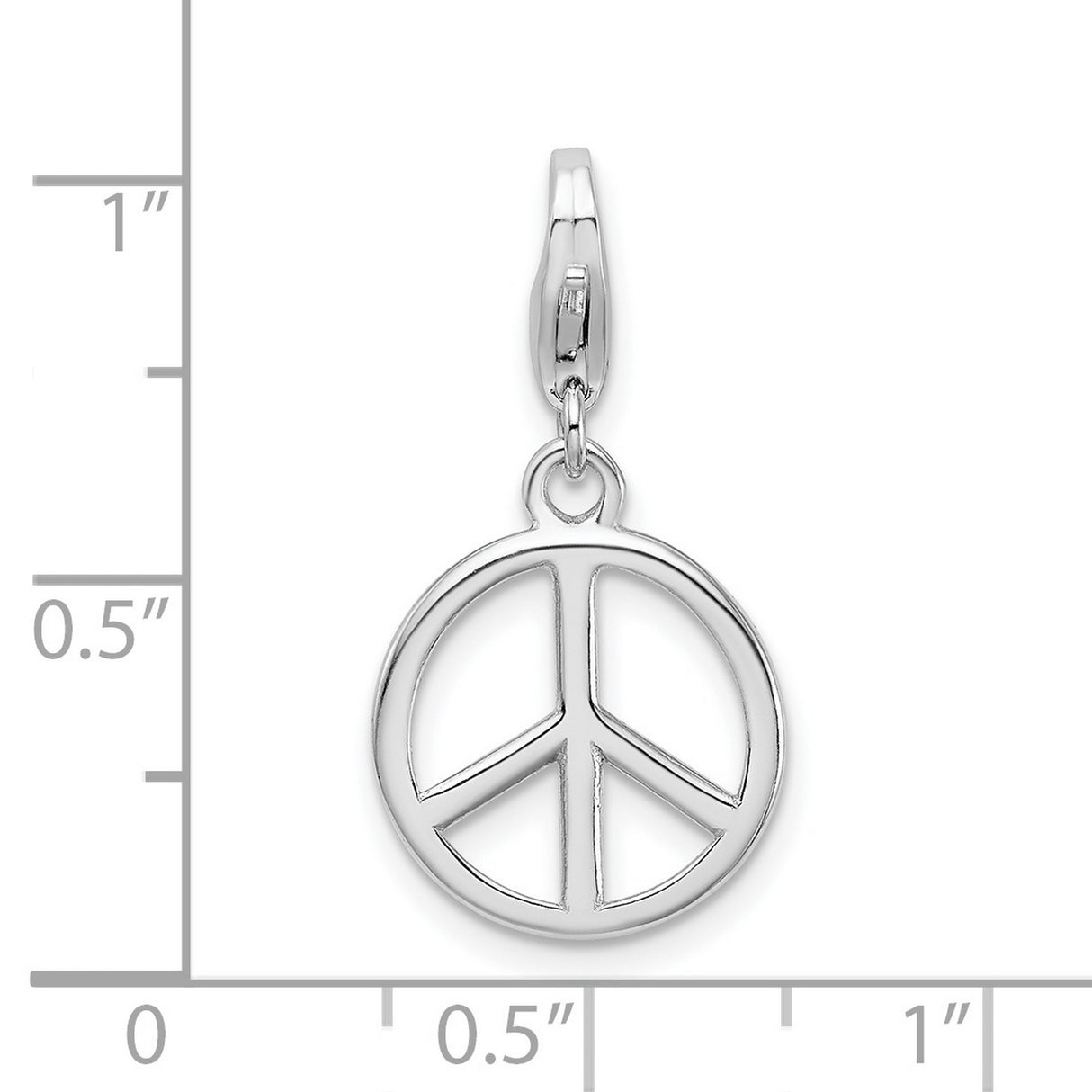 Polished Peace Symbol Clip-On Charm Pendant in Real 925 Sterling Silver