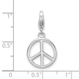 Polished Peace Symbol Clip-On Charm Pendant in Real 925 Sterling Silver