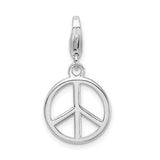 Polished Peace Symbol Clip-On Charm Pendant in Real 925 Sterling Silver