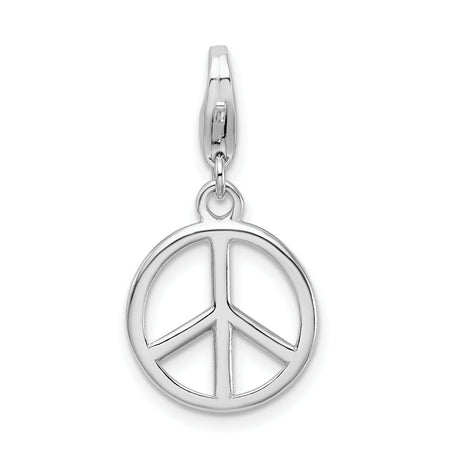 Polished Peace Symbol Clip-On Charm Pendant in Real 925 Sterling Silver