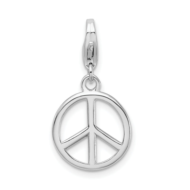 Polished Peace Symbol Clip-On Charm Pendant in Real 925 Sterling Silver