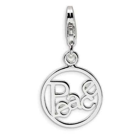 Sterling Silver Peace Symbol Pendant with Cutout Word Design, Inspirational Circle Charm