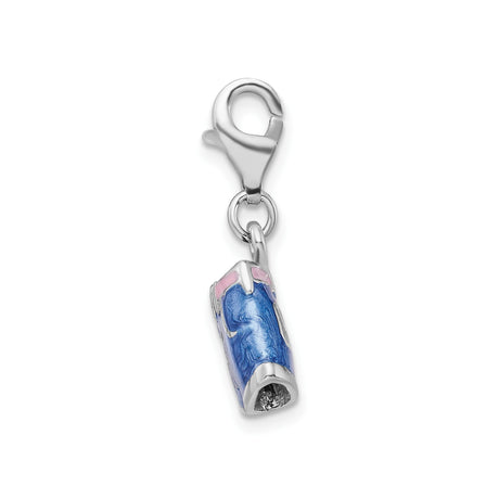 Sterling Silver Denim Shorts Charm Pendant with Pink Enamel Accents, Youthful Summer Style
