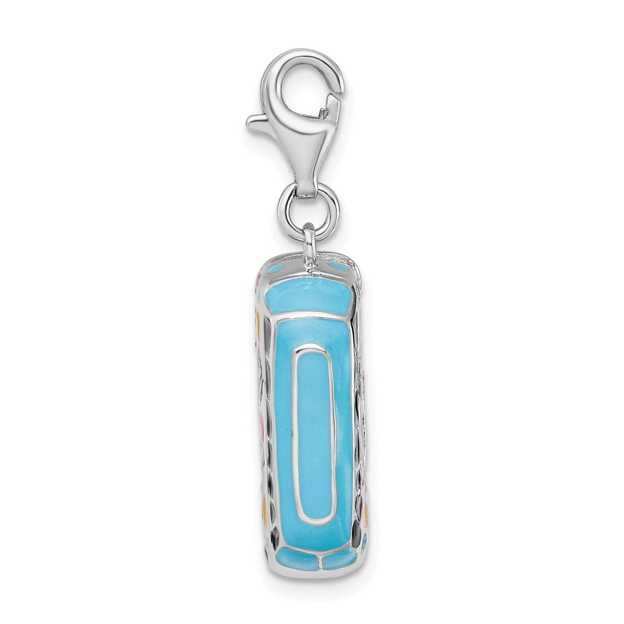 Sterling Silver Hippie Van Charm Pendant with Enamel Hearts, Flowers and Peace Signs