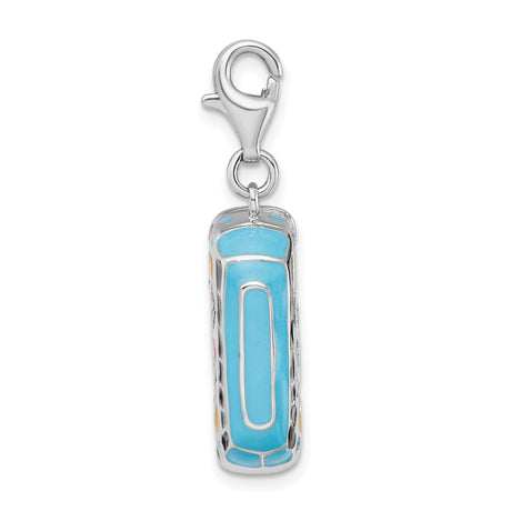 Sterling Silver Hippie Van Charm Pendant with Enamel Hearts, Flowers and Peace Signs