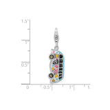 Sterling Silver Hippie Van Charm Pendant with Enamel Hearts, Flowers and Peace Signs