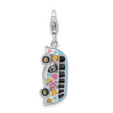 Sterling Silver Hippie Van Charm Pendant with Enamel Hearts, Flowers and Peace Signs