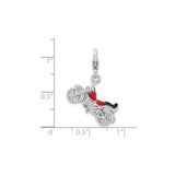 Sterling Silver Motorcycle Charm Pendant with Red and Black Enamel, 3D Biker Jewelry
