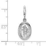 Saint Christopher Protect Us Words Oval Clip-On Charm Pendant in Real 925 Sterling Silver